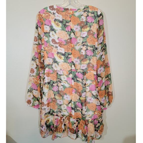 Parisian Women's Floral V-Neck Mini Shift Dress Tie Front Multicolor Size 10 NEW - Picture 2 of 8